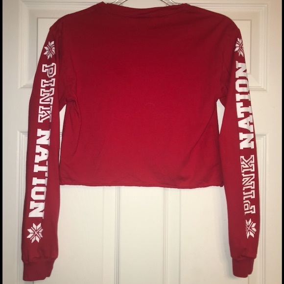 VS PINK red and white cropped long sleeve shirt - Picture 2 of 6